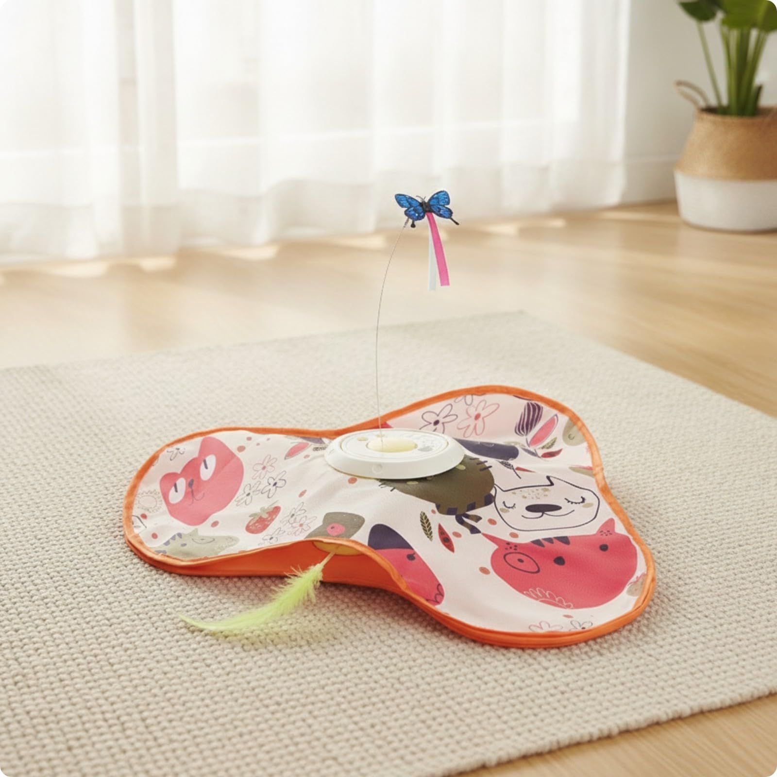 es Katzenspielzeug | Automatisch, Katzenspielzeug mit Spielangel, für Zuhause, Wohnungskatzen, Orange