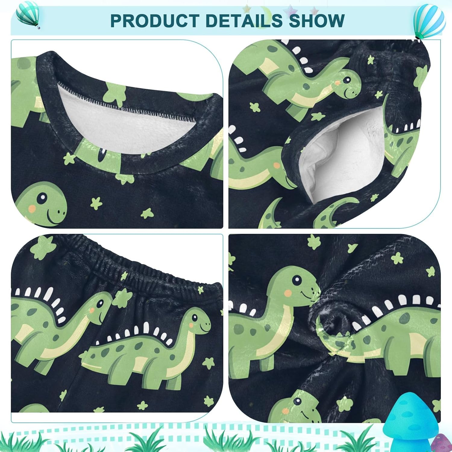 Kids Flannel Sets Cute Green Dinosaur Warm Plush Relaxed Clothing for Boys and Girls
