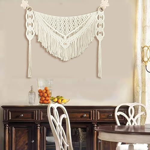 Miniatura 7 de kiido Cortina grande de macramé para colgar en la pared, cortina bohemia tejida con flecos, decoración de pared para el hogar, apartamento,