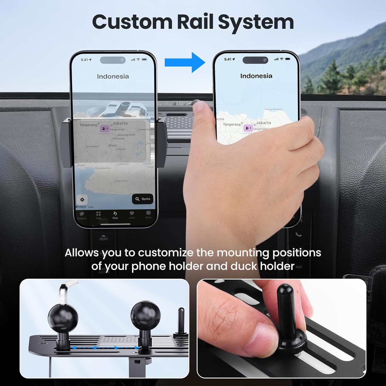 Upgraded Metal Phone Mount Compatible with Jeep Wrangler JK JKU 2018 2017 2016 2015 2014 2013 2012 2011 Accessories, Dash Phone Holder with Duck Mounts System Kit