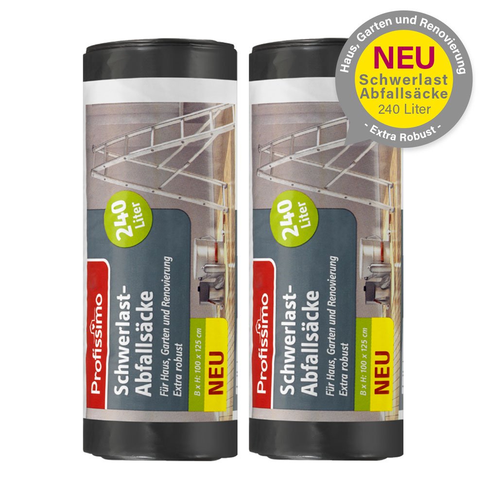 Sacchi per Rifiuti Pesanti – Molto Resistente – 240 litri – 10 pezzi – Confezione da (2 X 5 pezzi) – Per la casa, giardino e ristrutturazione – con grande apertura di riempimento