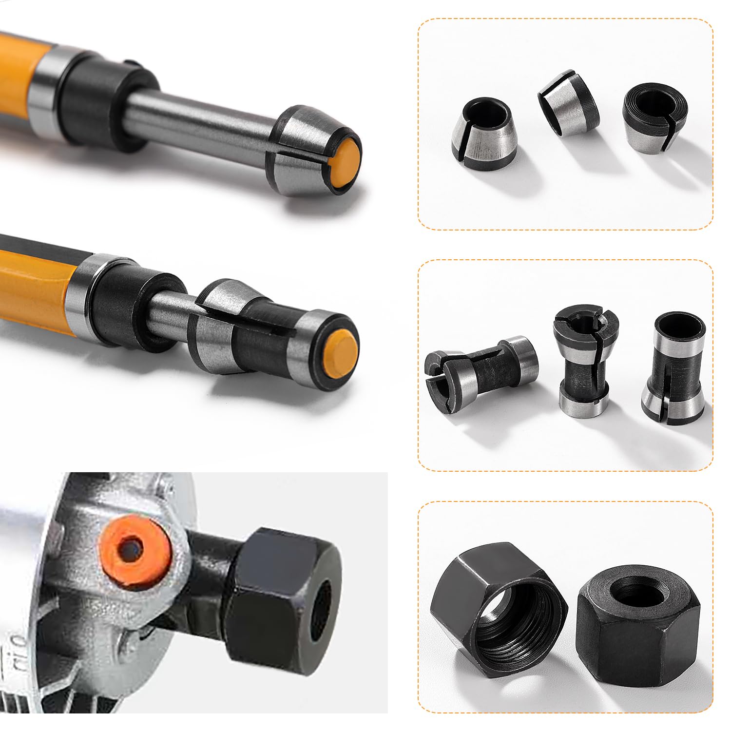 VooGenzek 6 PCS 6mm / 6.35mm / 8mm Router Collet Chuck, Router Bit Collet Chuck, Trimmer Collet Adapter with 2 PCS Nut - Image 3