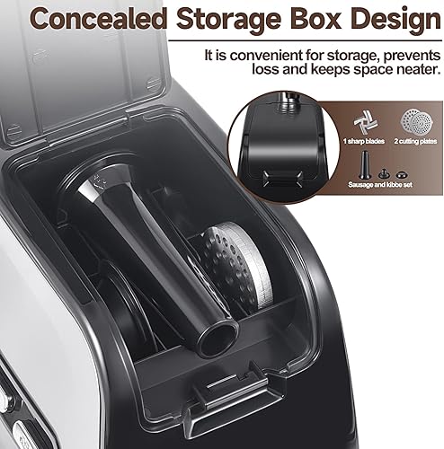 Miniatura 4 de Picadora de carne, relleno de salchichas, 2800 W máximo Picadora eléctrica de carne con cuchillas de acero inoxidable y 3 placas de molienda,
