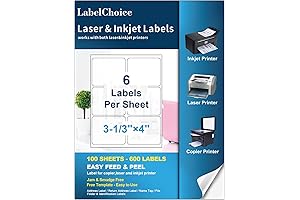 100 Sheets 600 Labels Shipping Labels: Optimal for Laser & Inkjet Printers