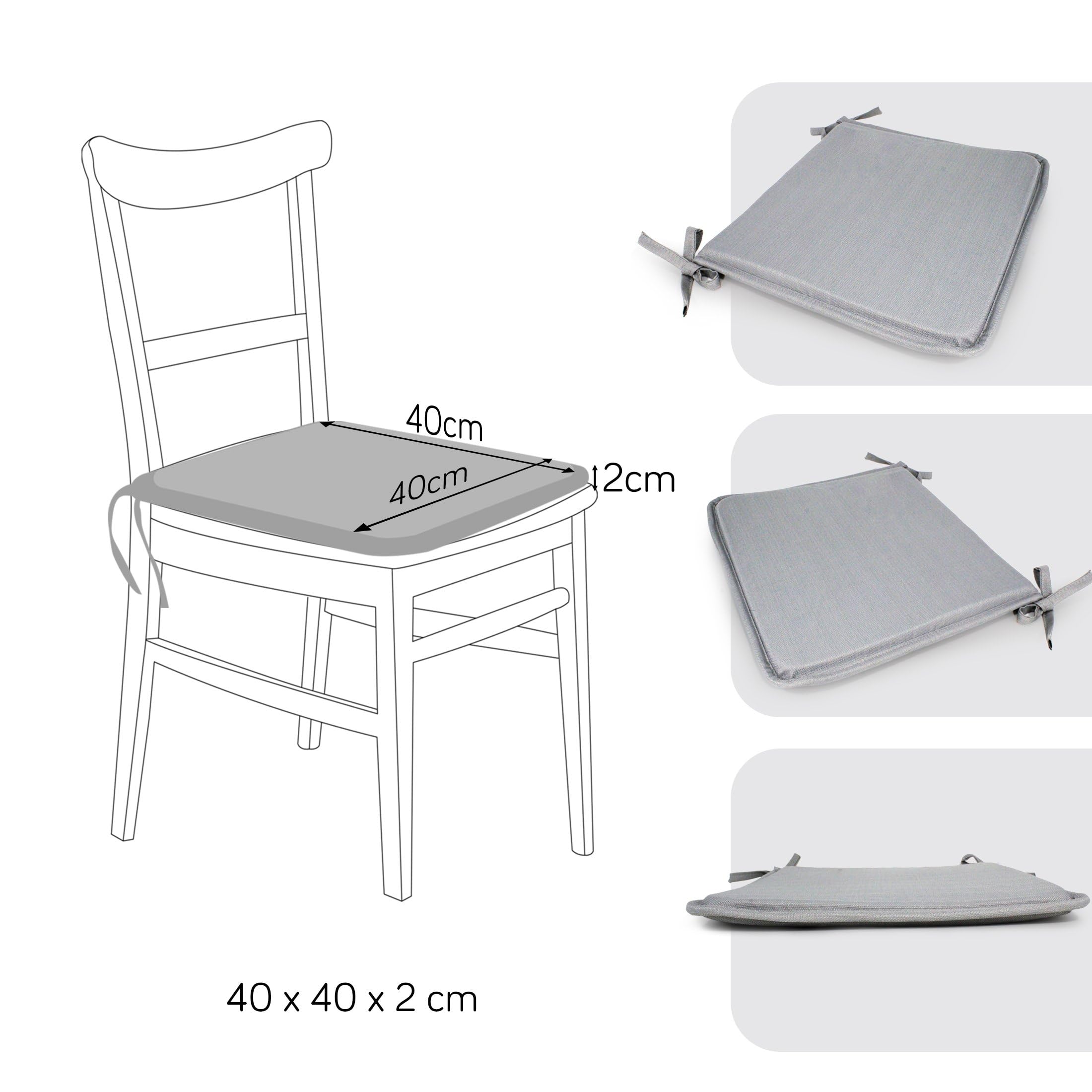 MANEMI Pack 2 Cojines para Silla 40x40x2cm - Cojín Decorativo con Textura de Bambú para Silla, Sofá o Comedor - Juego de Cojines de Asiento Estilo Rústico y Transpirable con Cintas de Sujeción,