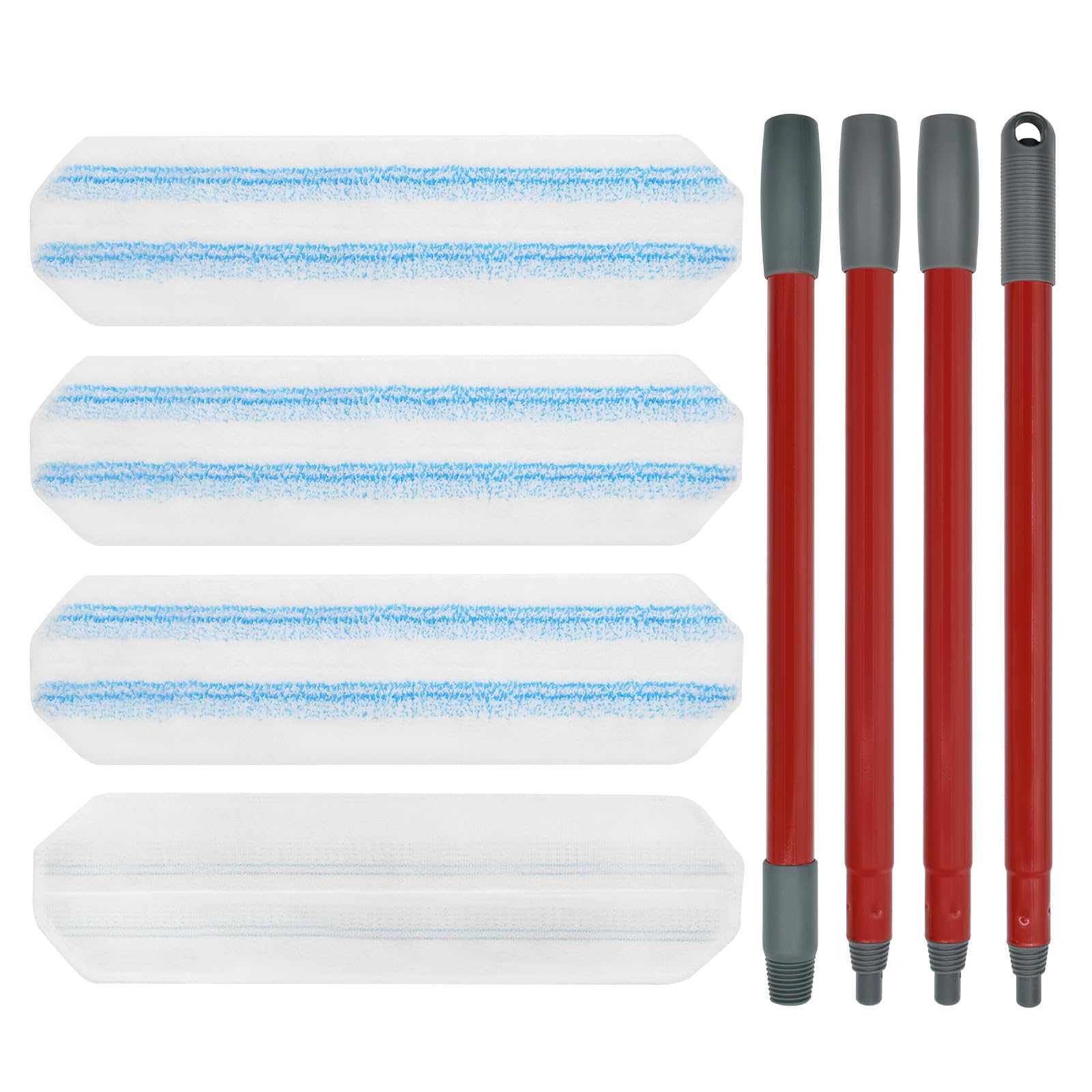 Photo 1 of Mop Replacement Pads for Ocedar H2prO Flat Mop System, Mop Handle Mop Refills for O-Cedar H2pro Flat Mop System, Include 4 Pack Mop Pads and 4-Section Mop Handle for Ocedar H2 Pro Mop