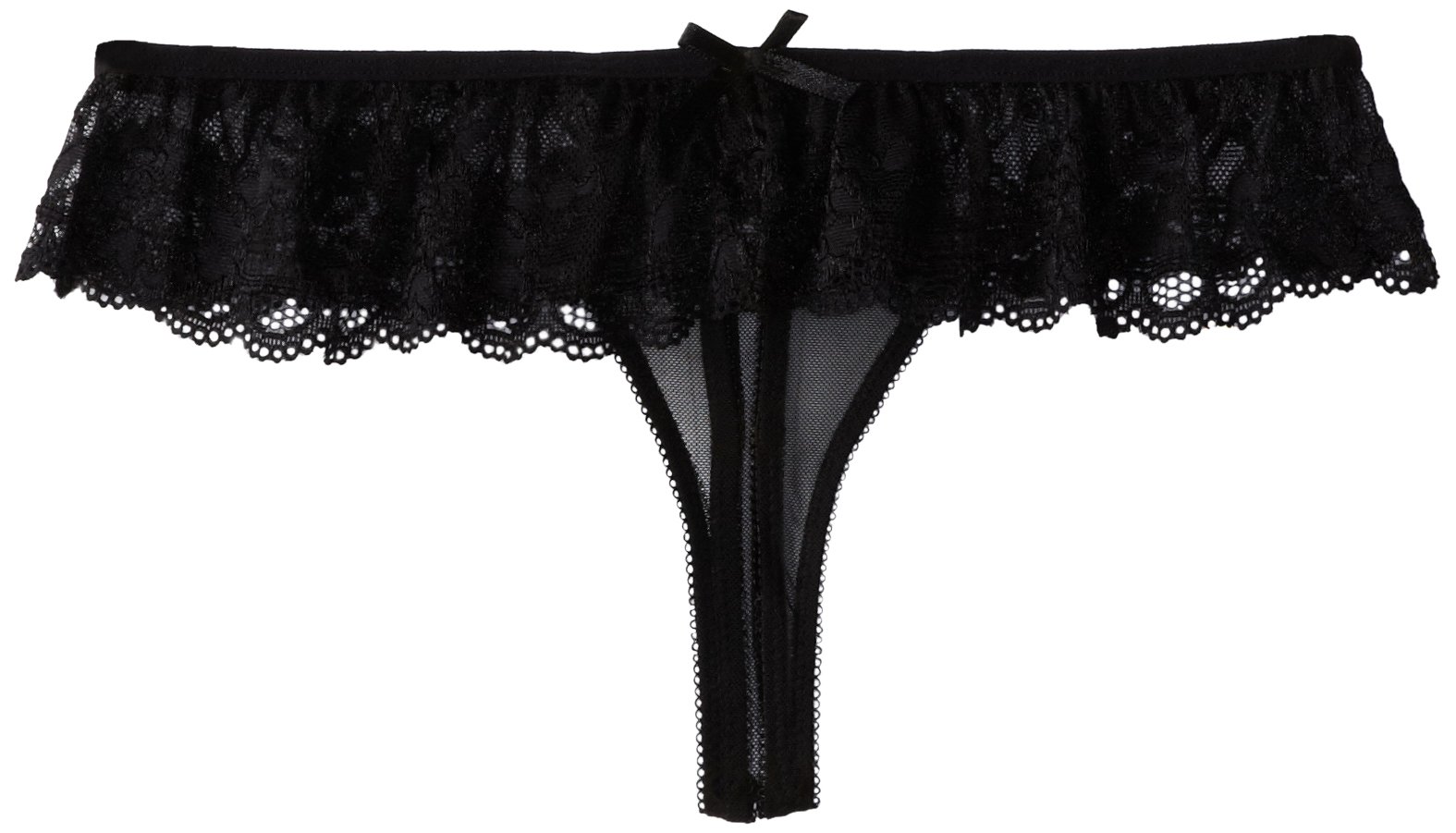 Rene Rofe Women's Crotchless Lace Boyshort, Medium/Large, Black