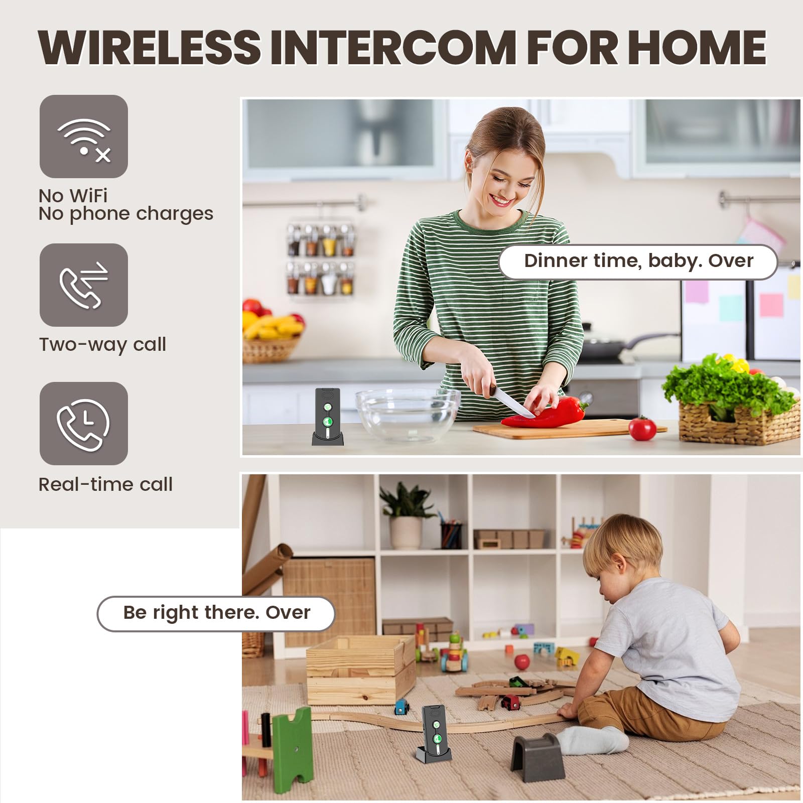 Gegensprechanlage, 2-Wege-Gegensprechanlage, kabelloses Intercom-System für Zuhause, 500M SOS Alarm Kabellos Senioren Notruf Intercom, Echtzeit-Kommunikation zwischen Räumen (3)