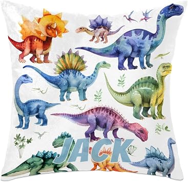 Custom Pillow Case Personalized Pillow Dinosaur Throw Cover Squar Pillow Cover Pillow Throw Case Birthday Gifts for Friends 16 Dinosaurs Green Orange