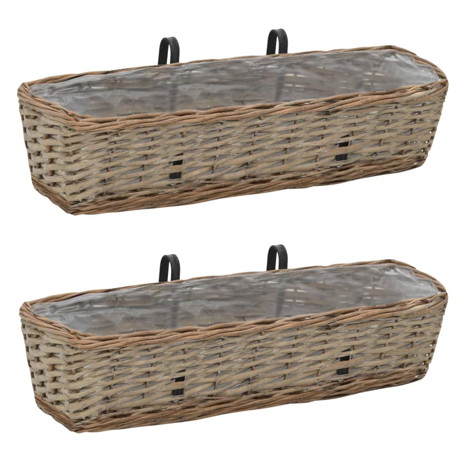 Jardinières Balcon 2 pcs Jardinière Suspendue en rotin Pot de Fleurs Aspect rotin Jardinieres Exterieur Bac Jardiniere Bac à Fleurs Extérieur Osier avec Doublure de PE-60 x 18 x 13 cm