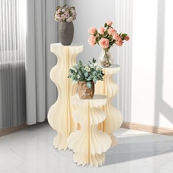 DYNAMI Set of 3 Foldable Cardboard Column,Cardboard Vases Flower Stand,3Pcs23.6in+31.5in+39.4in Tall PVC Display Paper Columns,Load 110lbs,for party Wedding Centerpieces C Shape