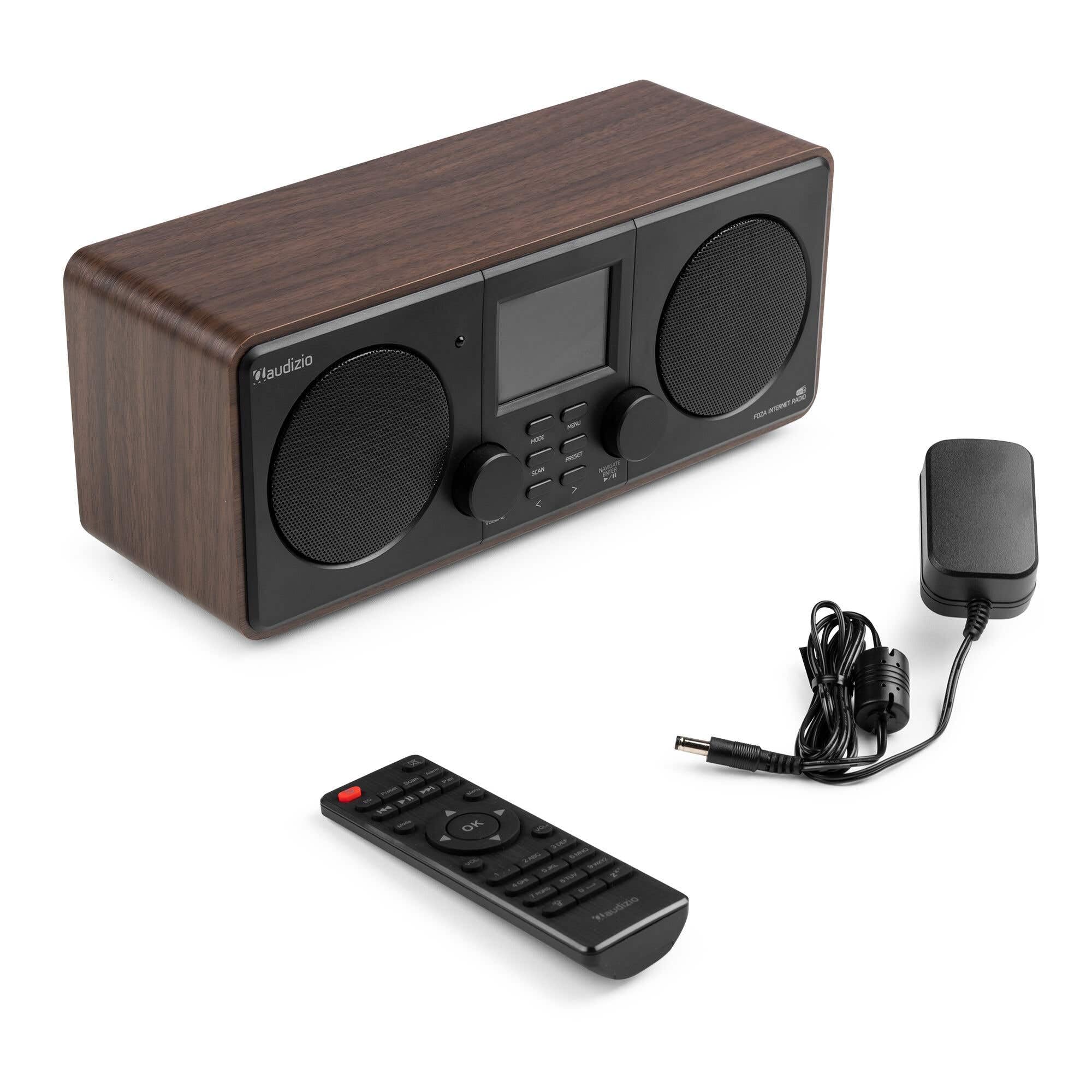 Audizio Foza - Radio WiFi Internet con Dab+ FM Bluetooth 5.0 USB AUX y Pantalla TFT 2.8” a Color, Altavoces estéreo, Mando a Distancia, Entrada Auriculares y diseño Elegante en Color Madera
