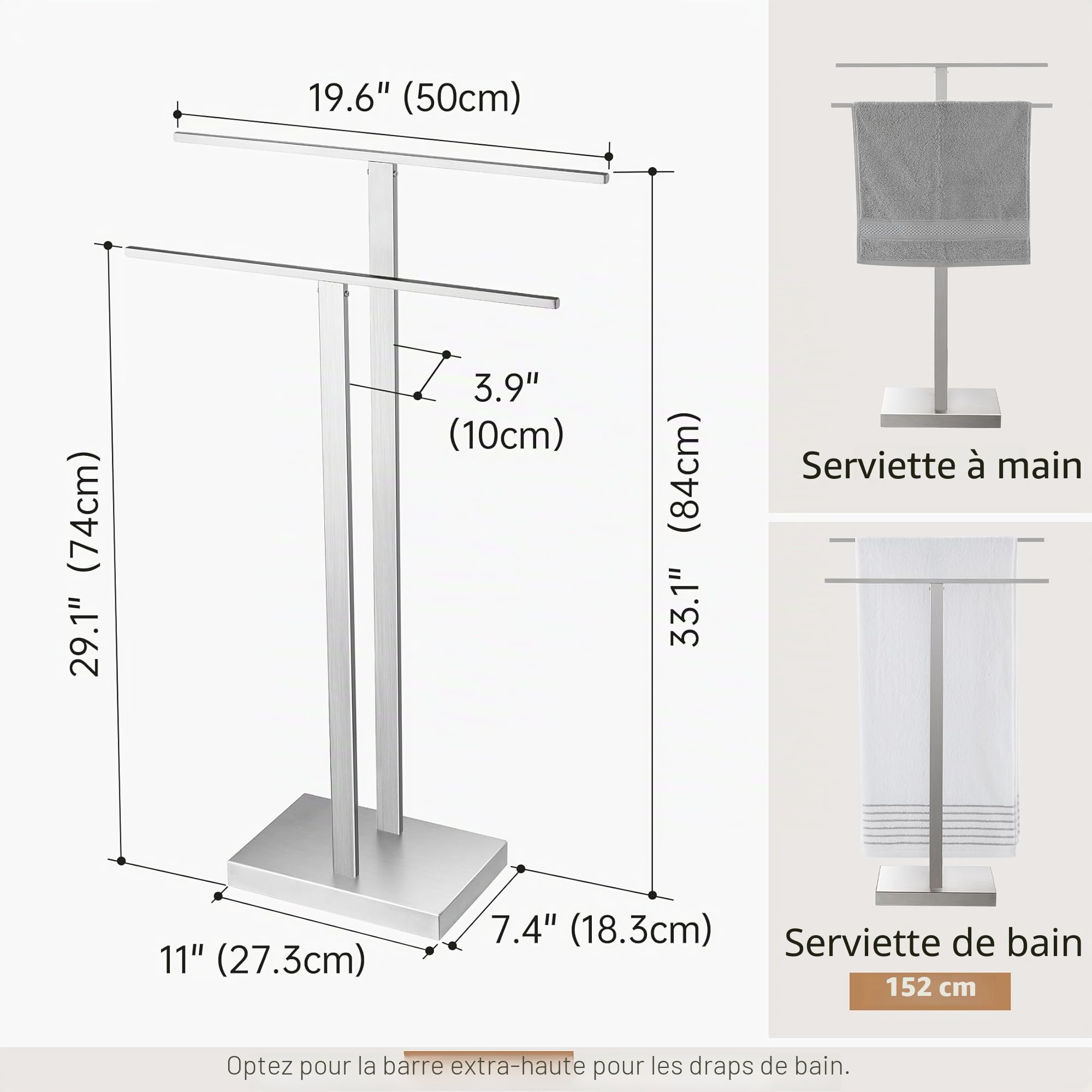 KES Porte Serviettes 2 Barres Salle de Bain 18/8 Acier Inoxydable Porte-Serviettes sur Pied Sèche Serviette Brossé, BTH231-2