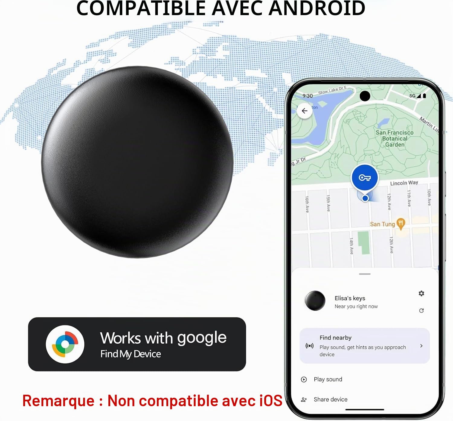 Traceur Localisateur D’Objets Bluetooth, A- IR tag Traceur magnétique caché pour Voiture sans Frais mensuels, GPS Tracker pour Enfants Animaux avec Goo- gle Find My Device(Android) no SIM (2 Noir)
