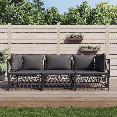 Miniatura 10 de 4-Piece Patio Lounge Set with Cushions Anthracite Steel Outdoor Furniture for Balcony Porch Garden Modular Seating Conversation Set Anthracite/2x