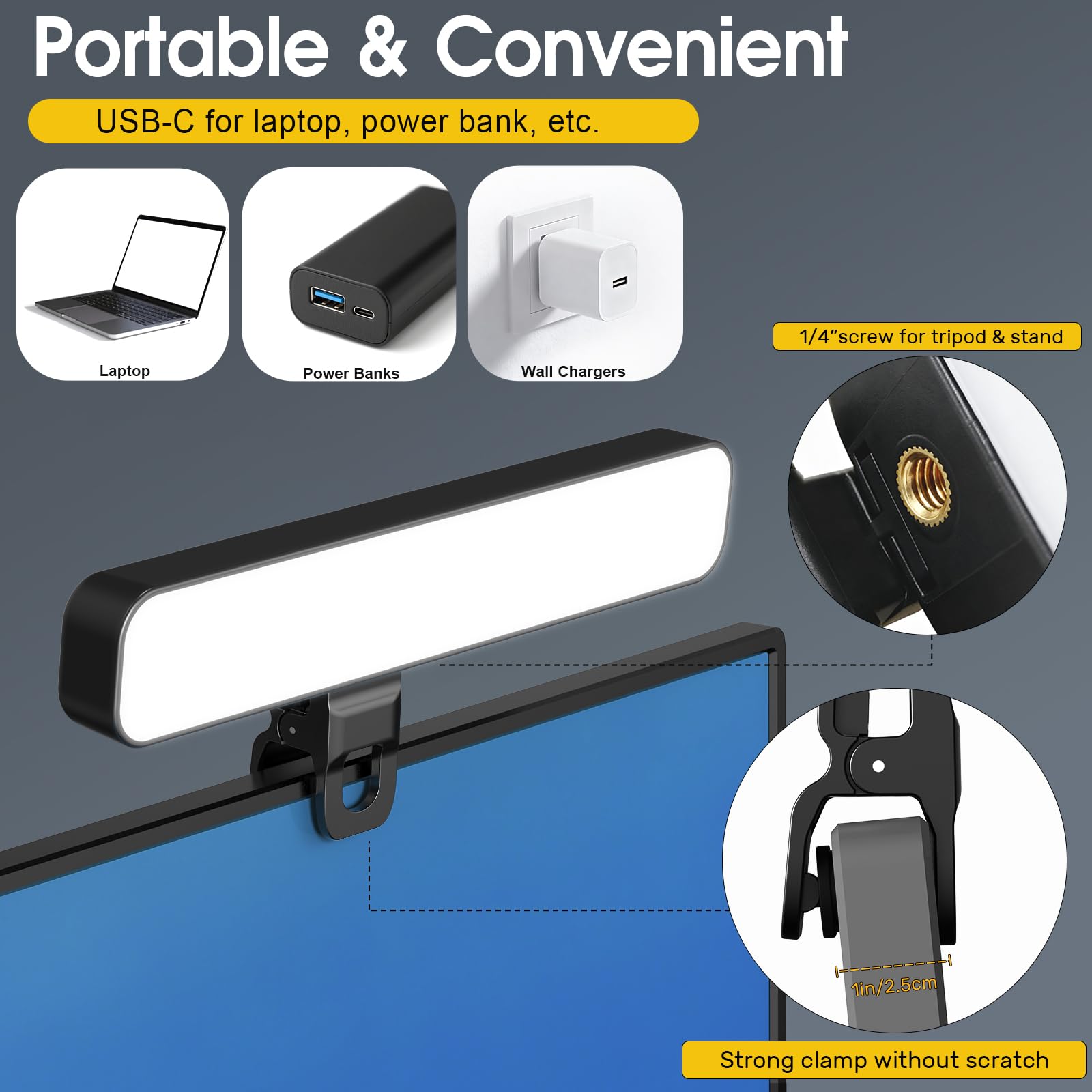 ALTSON Luce per videoconferenza, 16 W, 2 pezzi, illuminazione zoom per monitor del computer, webcam e laptop, luce a LED per streaming a clip, luce ad anello da scrivania per registrazione video
