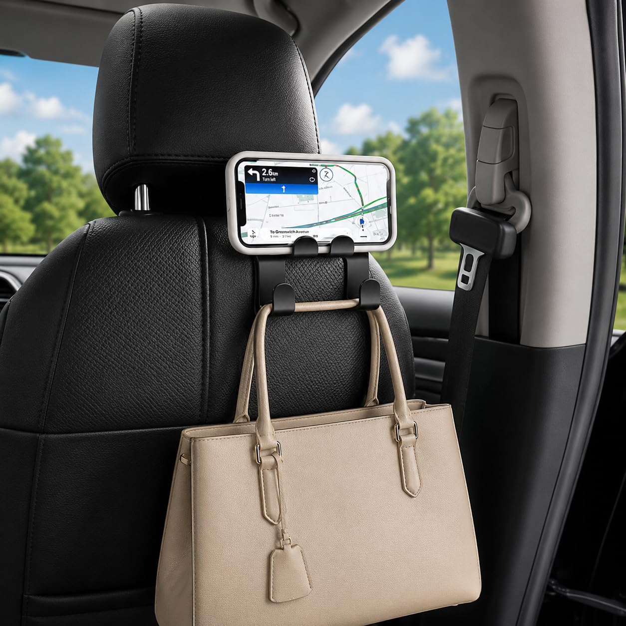 2-in-1 Car Seat Hook and Phone Holder, Auto Accessory, Multifunctional Hanger for Car Headrest-image-37
