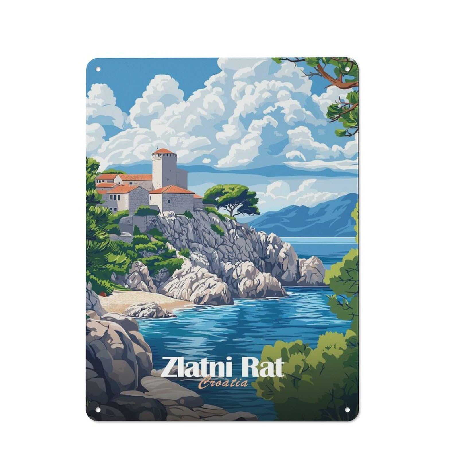 Junmoney Style-15 40X30cm Rustic Tin Sign With Zlatni Rat Croatia For Home Office Or Studio, For Metal Sign Collectors, For Garage And Workshop Walls