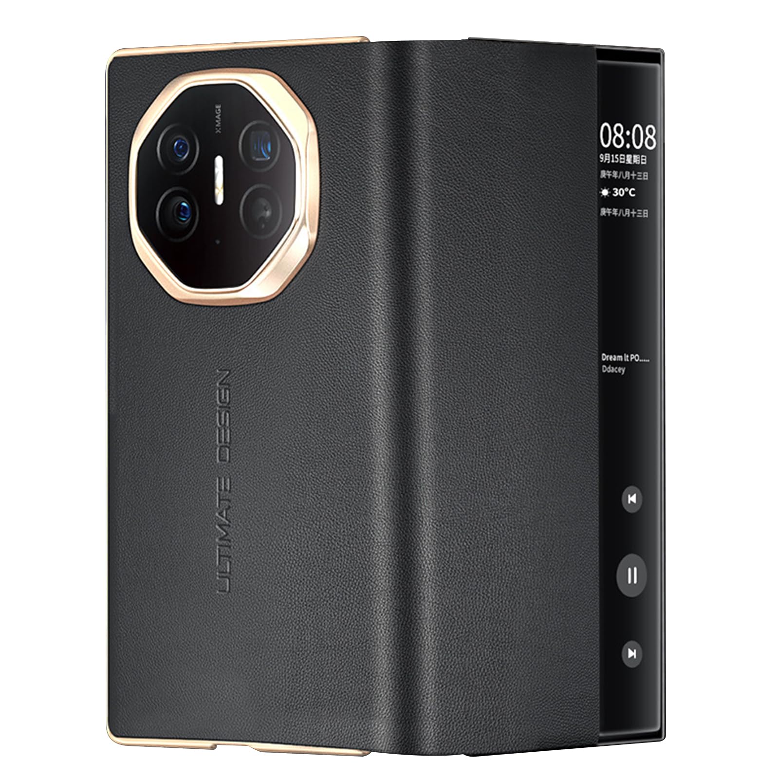 Coque pour Huawei Mate XT, Smart Afficher Fenêtre Housse Rabat Cuir Véritable Luxe Léger Défense Intégrale Étui Antichoc,Noir,Mate XT