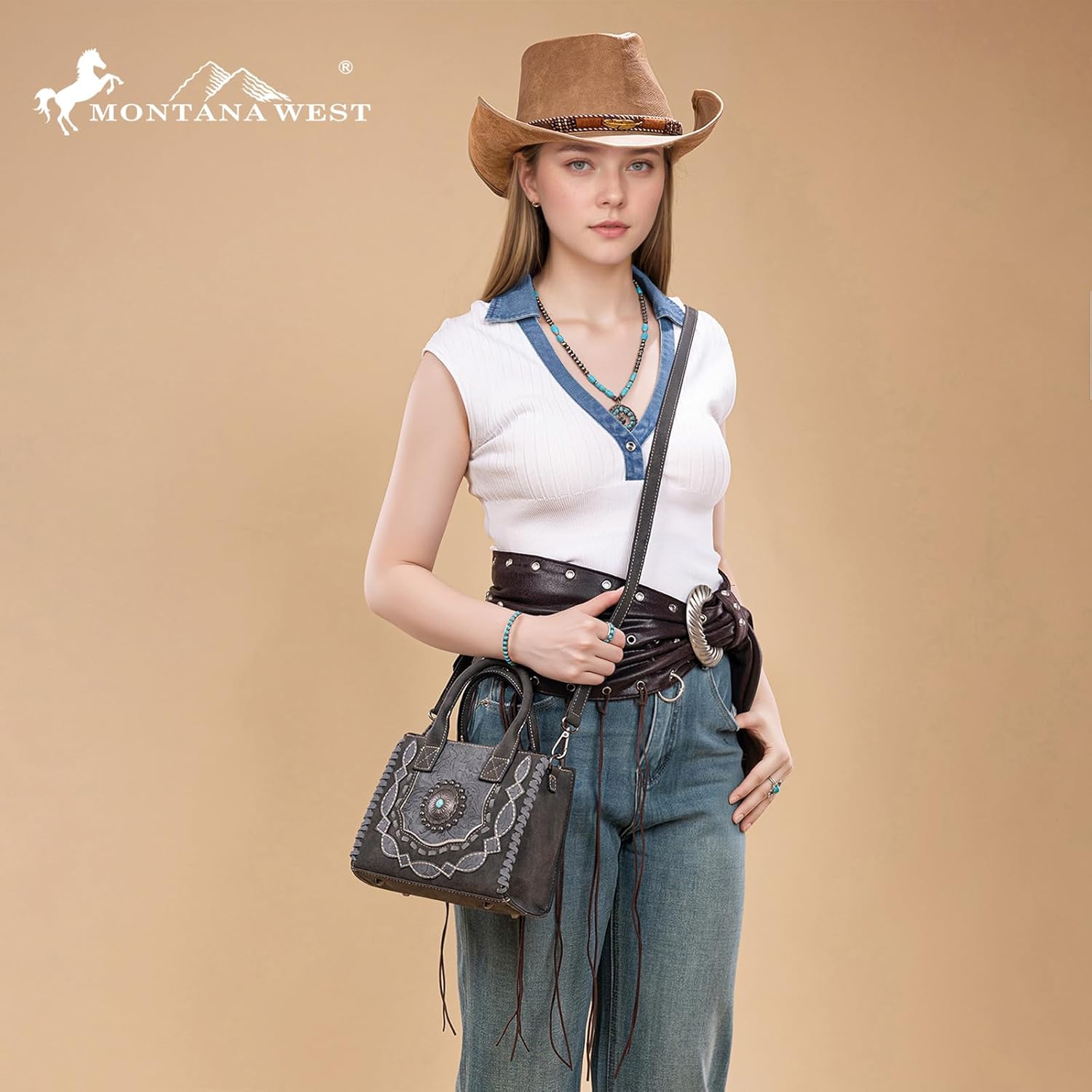 Montana West Mini Tote Bag Embossed Collection Western Floral Tooled Handbag - Image 2