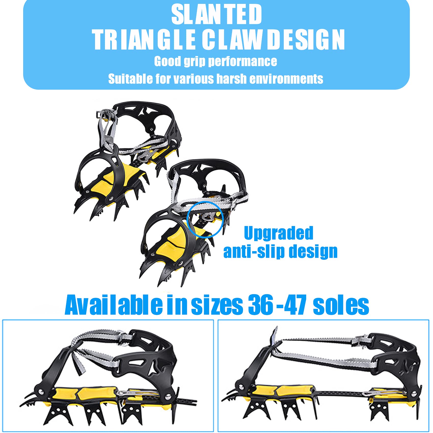 Crampons à neige en acier à 18 dents en caoutchouc TPE extensible et manganèse - Couvre-bottes réglables pour randonnée, marche sur glace et saleté