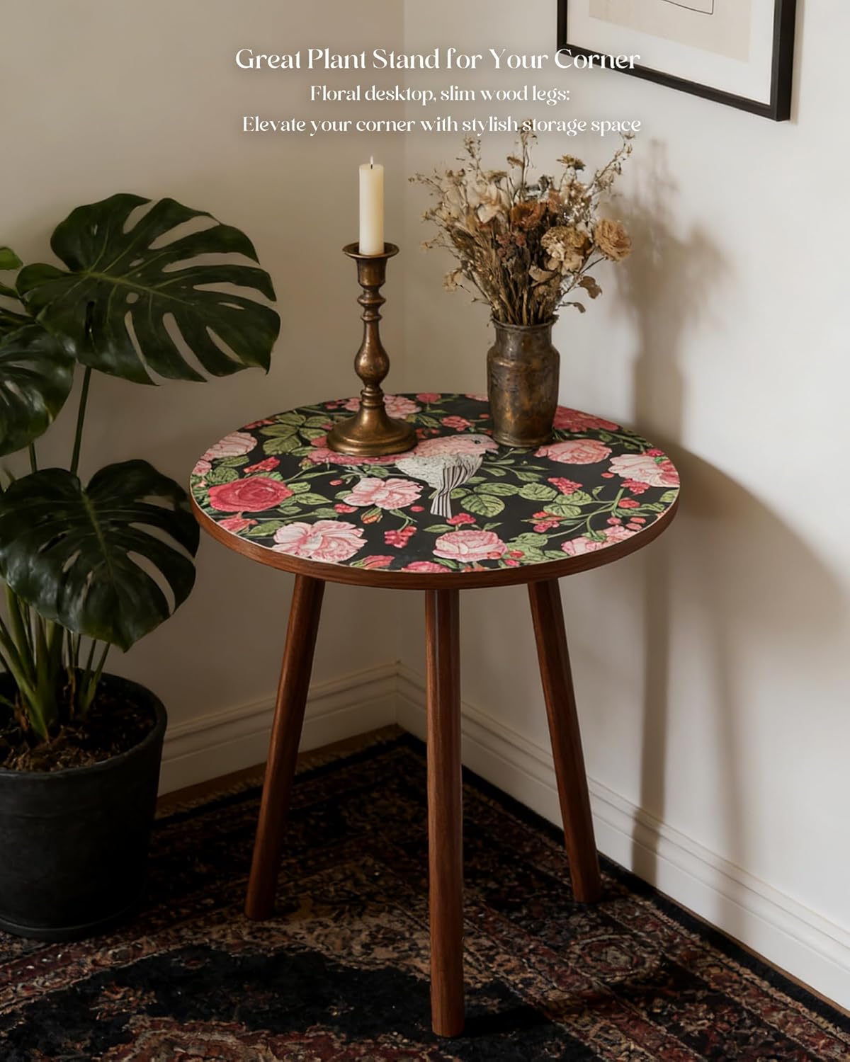 Round Side Table,Mid Century Modern End Table for Couch Bedside,Easy Assembly Accent Nightstand with Solid Wood Leg for Living Room,Bedroom,Corners,Small Table Stand for Small Spaces