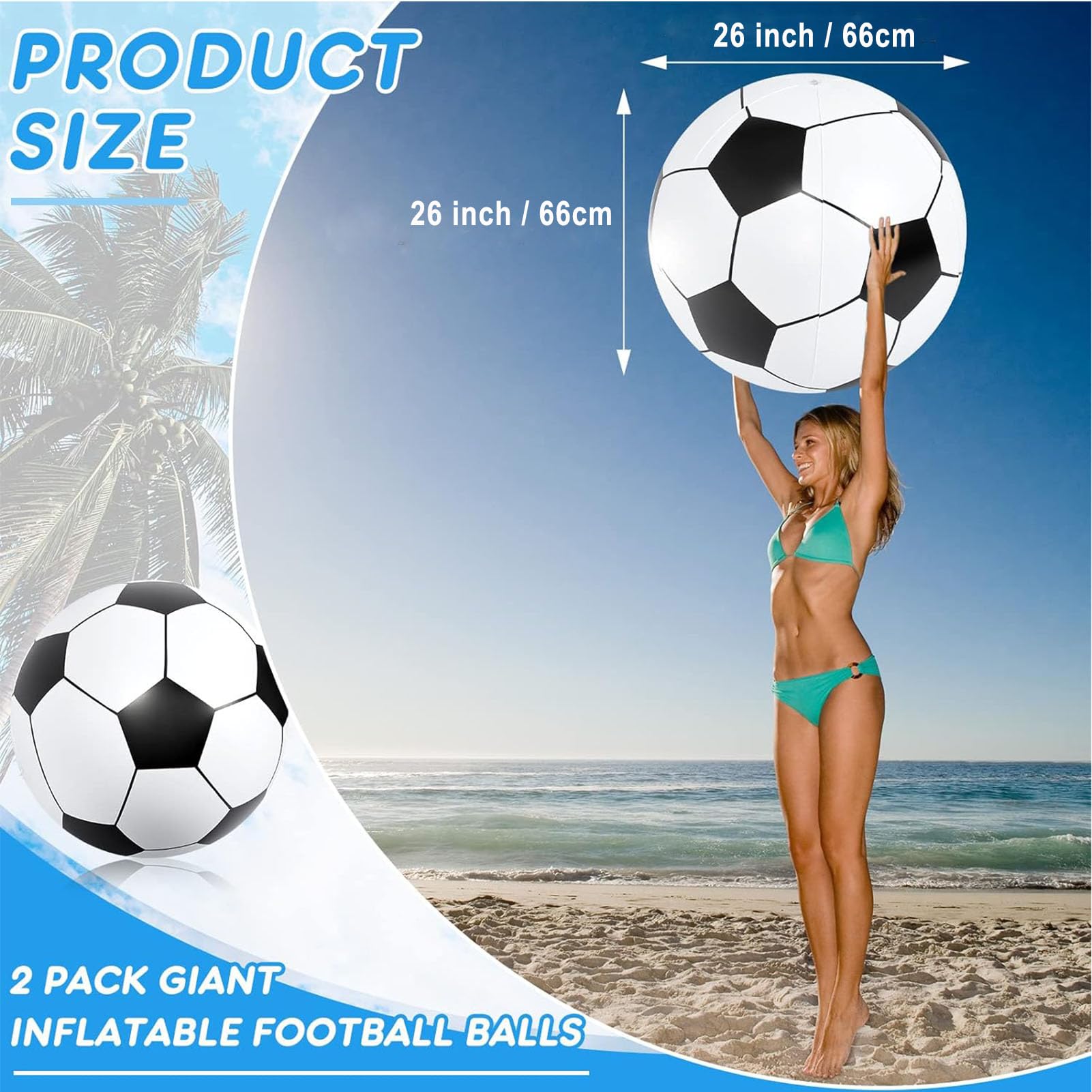 2 Pièces Ballon de Plage Gonflable 66cm Ballon de Football Gonflable Grand Flotteur De Plage en PVC pour Enfants Adultes Summer Jardin Beach Pool Party Supplies