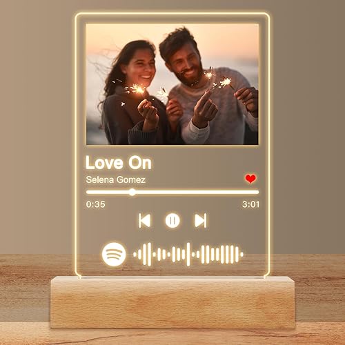Marco personalizado de Spotify con imagen, regalos de cumpleaños personalizados de San Valentín para él y ella, placa de fotos personalizada con luz