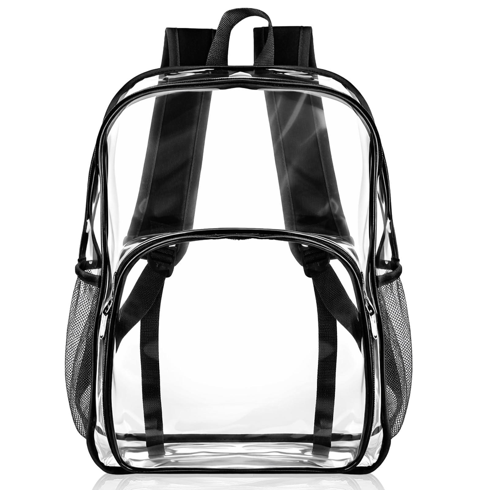 Amylove 1 Pcs Clear Backpack for Stadium Events Heavy Duty PVC Transparent Bookbag for College Workplace Security(17 Inches, Black)