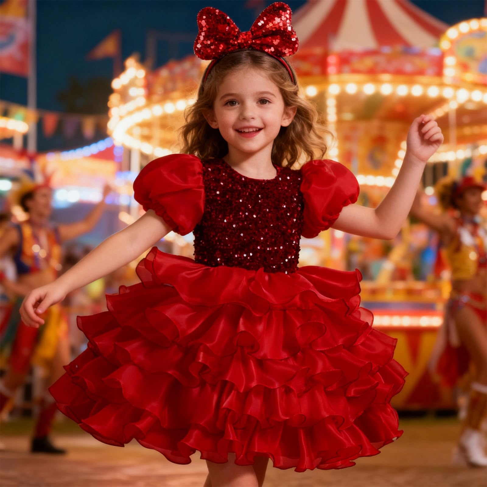 Vestito Carnevale Bambino, E Shine Girls Abito da festa con maniche a sbuffo e gonna a balze per