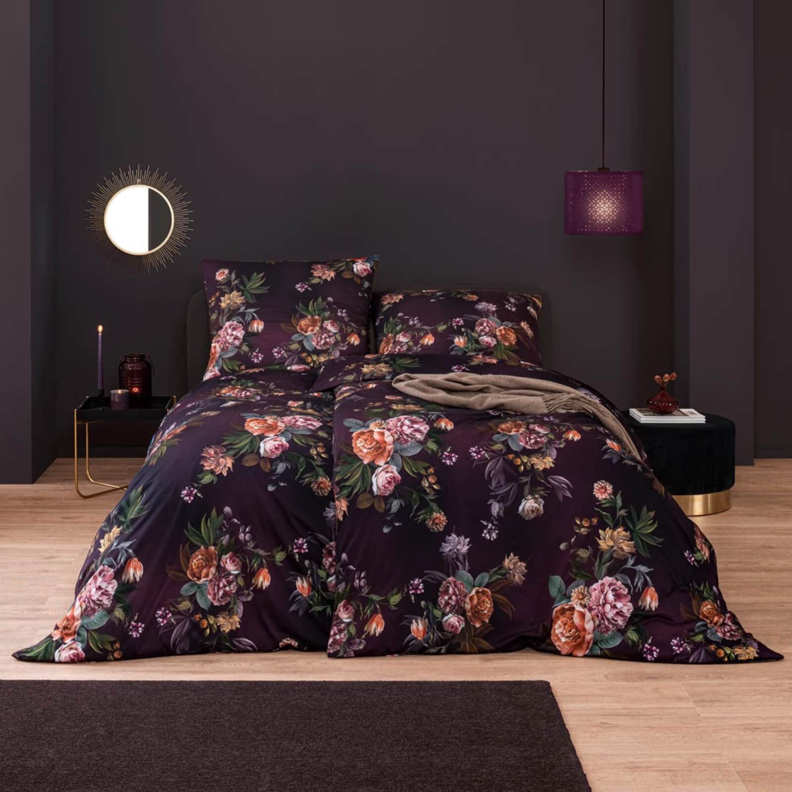 ESTELLA Bettbezug Grazia 6945 675 Pflaume Geblümt Blumen Blüten Pflanzen Romantik Violett Lila Mako Interlock Jersey, Größe:135 cm x 200 cm