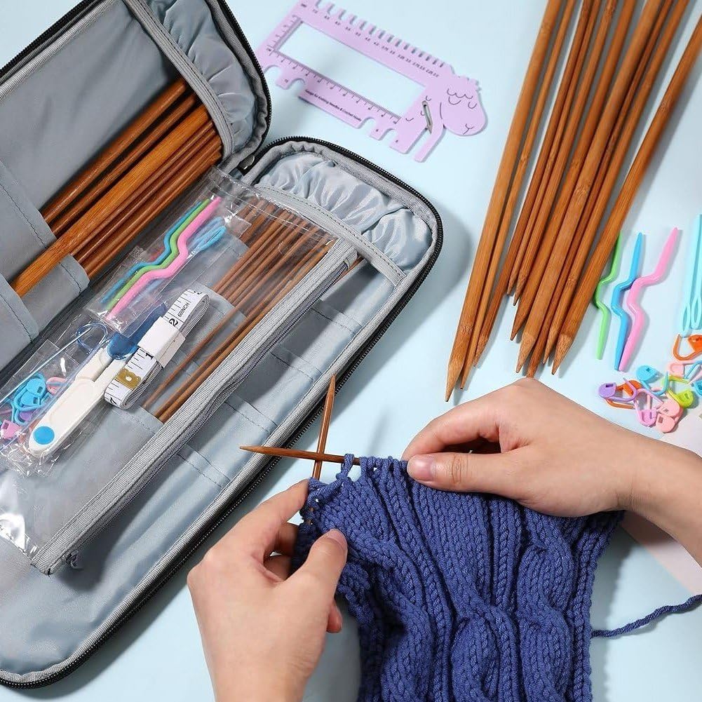 Sanfly Knitting Needles Case Empty Zipper Knitting Pin Storage Case Travel Crochet Storage Bag for Carrying Various Crochet Needles