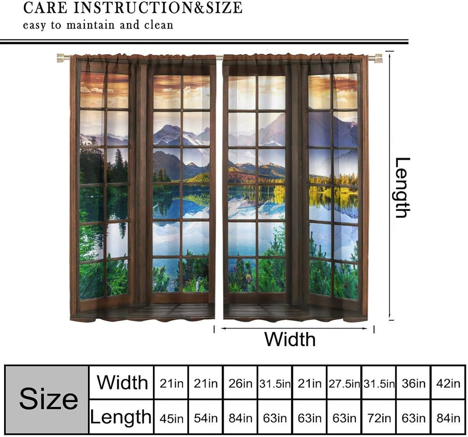 Natural Lake Blackout Curtains, 3D Printed Window View at Sunrise, Bedroom Living Room Kitchen Rod Pocket Curtains42X63 Inch