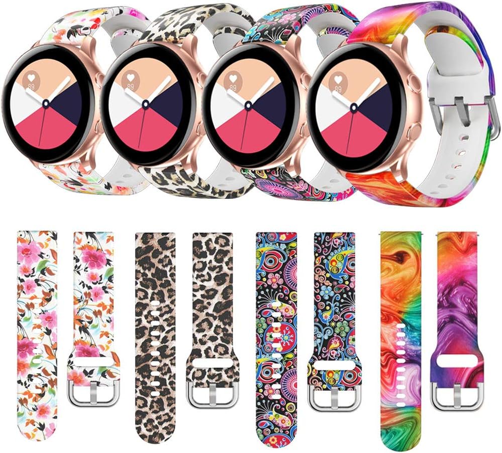HQzon Band Compatible with Galaxy Watch Active 2 40mm 44mm / Galaxy Watch 3 41mm / Gear Sports / Galaxy Watch Active 40mm, Printed Patterns Silver Buckle 20mm( 4pack-L )
