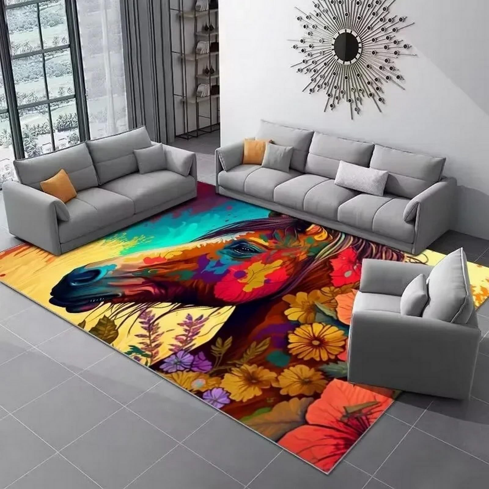 Tapis cheval 3D 120 x 160 cm lavable antidérapant pour chambre d'enfant