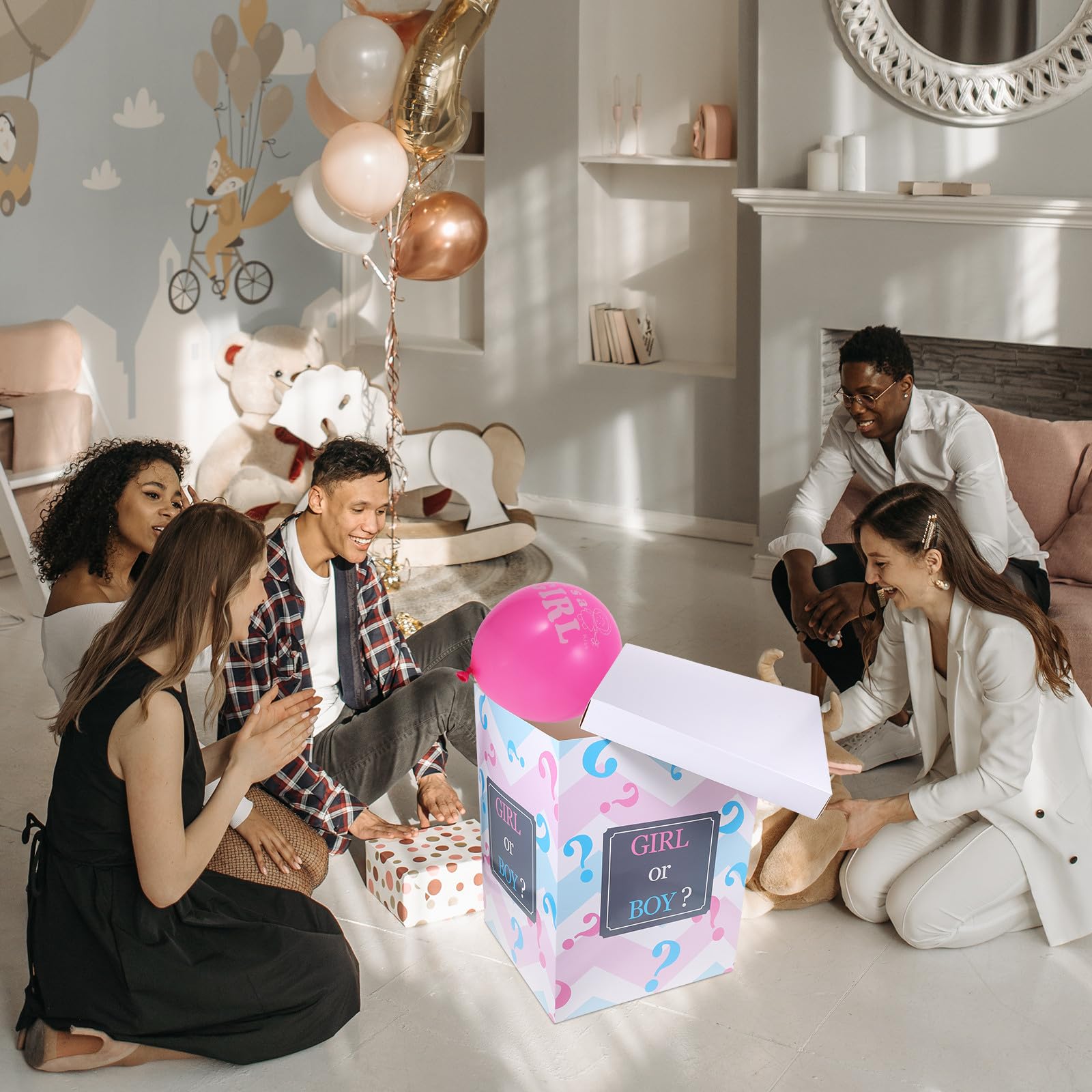 SUPVOX de revelación de género para Baby Shower – Kit de decoración con 6 globos (azul y rosa) – Sorpresa para anuncios de sexo bebé – 40 x 30 x 30 cm