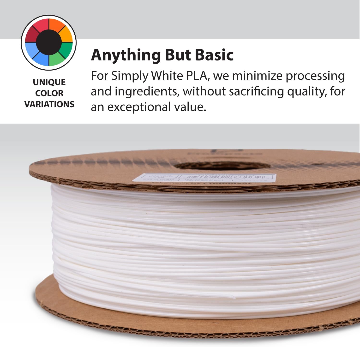 Protopasta 3D Printer Filament | PLA Filament 1.75mm | Simply White PLA | 1kg Spool