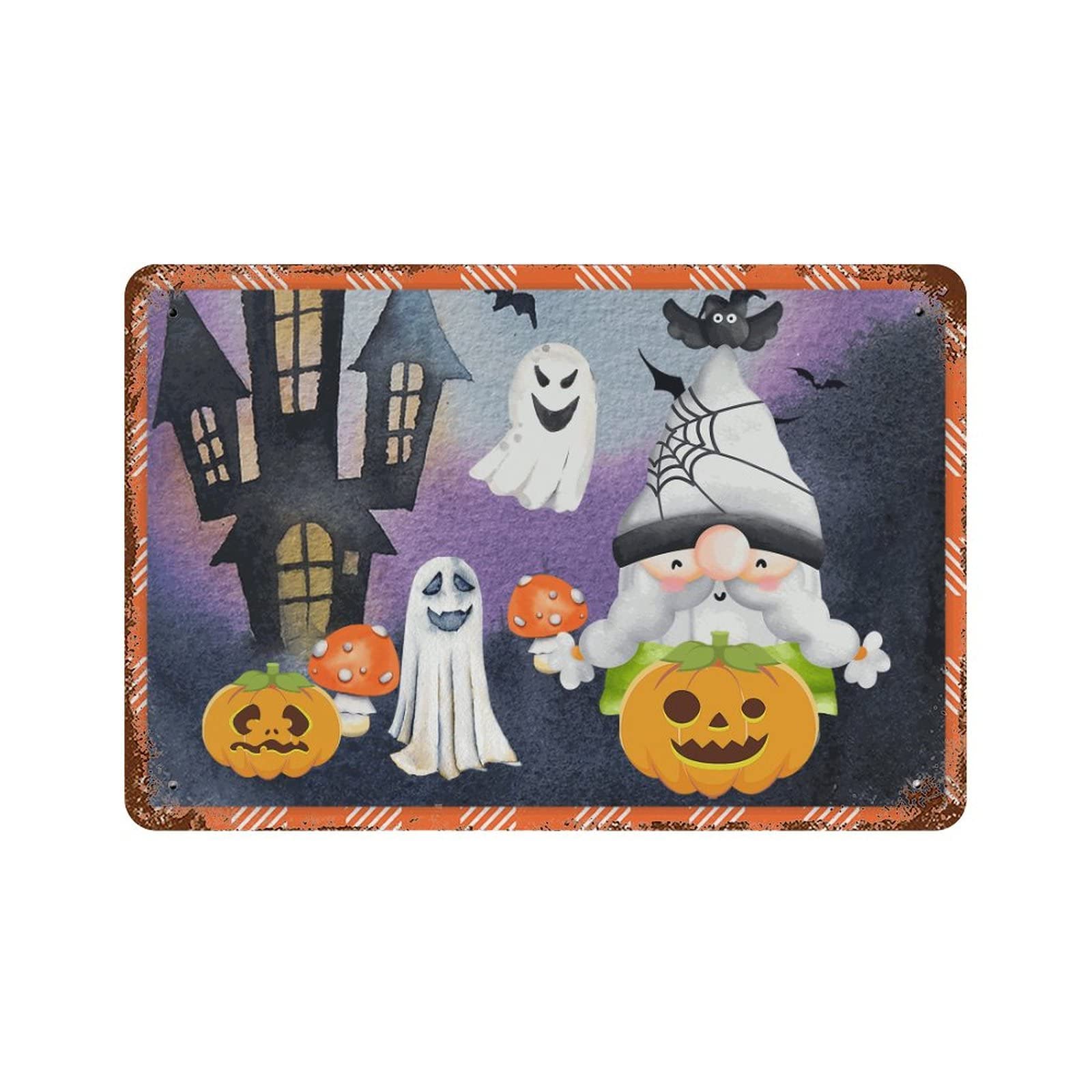 Panneau de jardin aquarelle haut de gamme avec couronne de sorcière et motif Happy Halloween