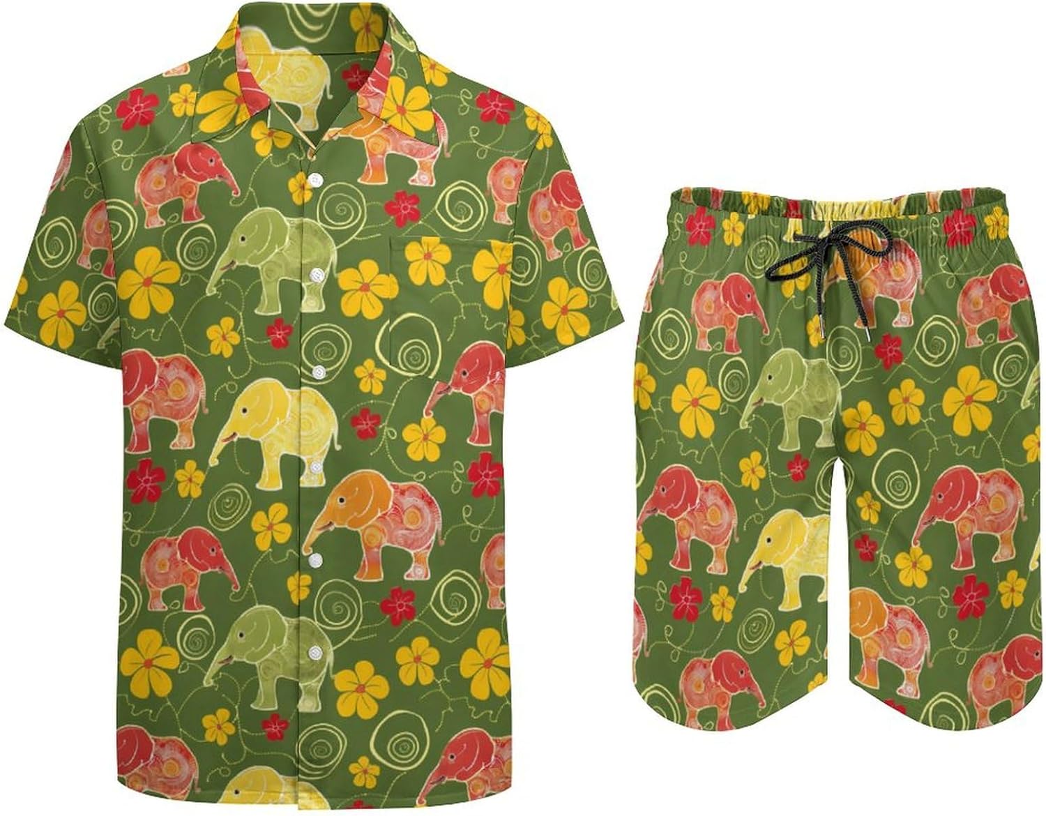Elephants Cute Men's Summer Beach Outfits Shirt And Shorts Set 2 Piece Vacation Swimwear