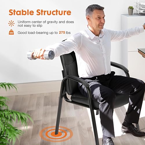 Miniatura 6 de Sweetcrispy Juego de 2 sillas de sala de espera, sillas de oficina para invitados con brazos acolchados para ancianos, área de recepción para el