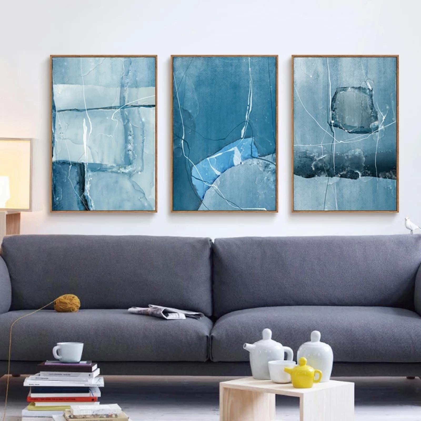 Affiches géométriques abstraites bleues style nordique lot de 3 toiles 50x75cm pour salon - 8