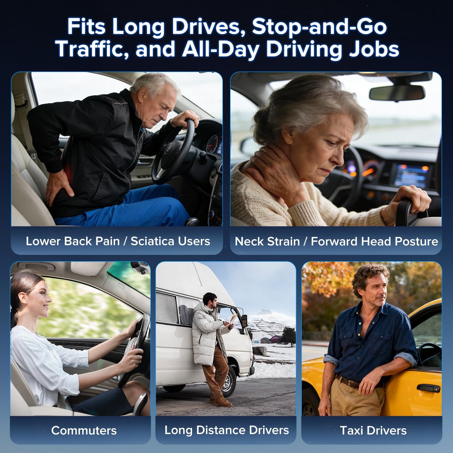 Lumbar Support Pillow for Car with Headrest, Memory Foam Cushion for Back & Neck Support, Muscle Fatigue Relief, Full-Length S-Curve Support for Long Drives, Fits Cars, SUVs, Trucks