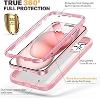 Vista 2 de Diaclara Designed for iPhone 15 Plus Case 6.7 Inch,Full Body Rugged Case with Built-in Touch Sensitive Anti-Scratch Screen Protector+9H Tempered Pink