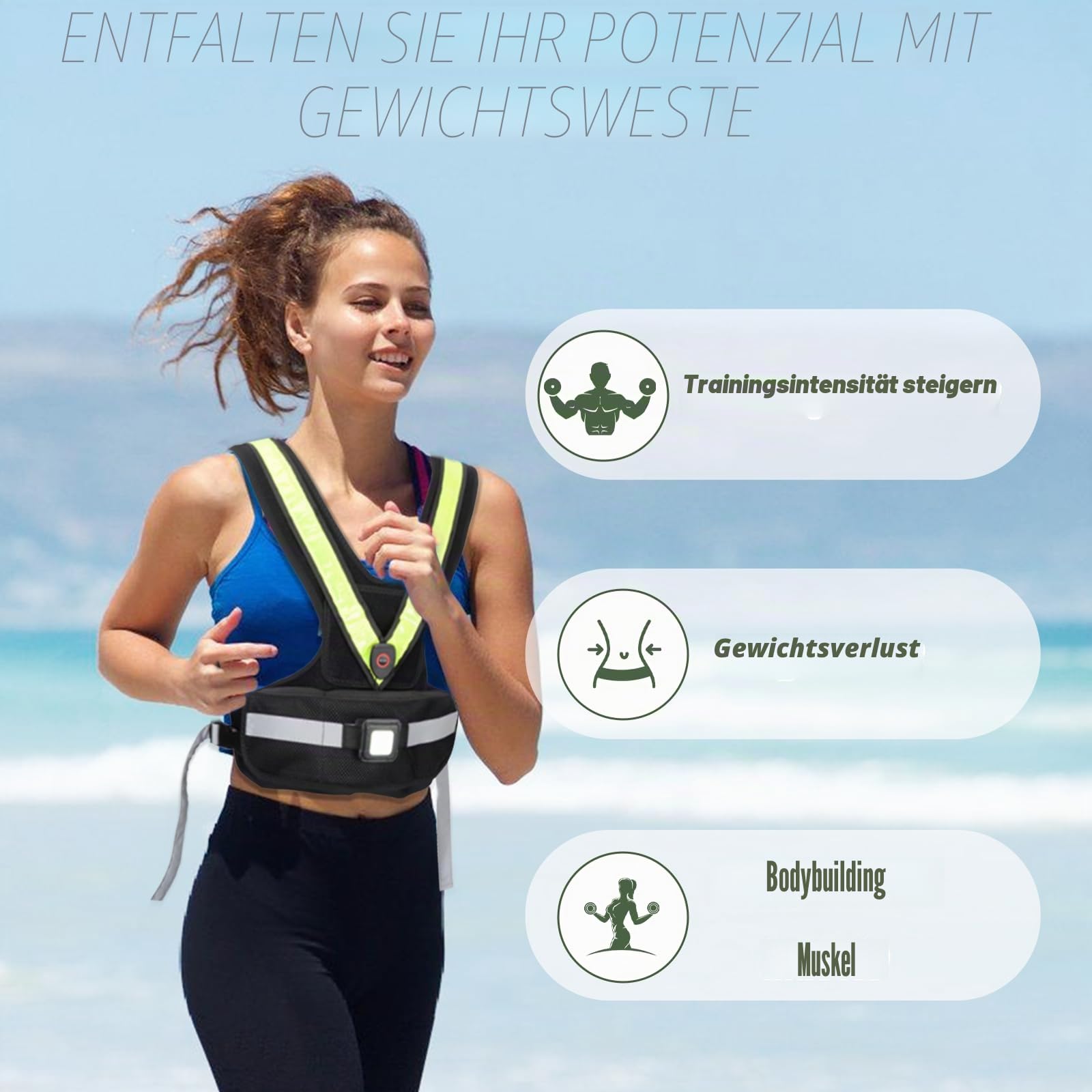 Gewichtsweste für Damen Weighted Vest für Sport und Laufen mit reflektierendem LED Gürtel und Außenscheinwerfer Gewichtsweste Verstellbare Trainingsweste bis 4.5kg oder 9.07kg