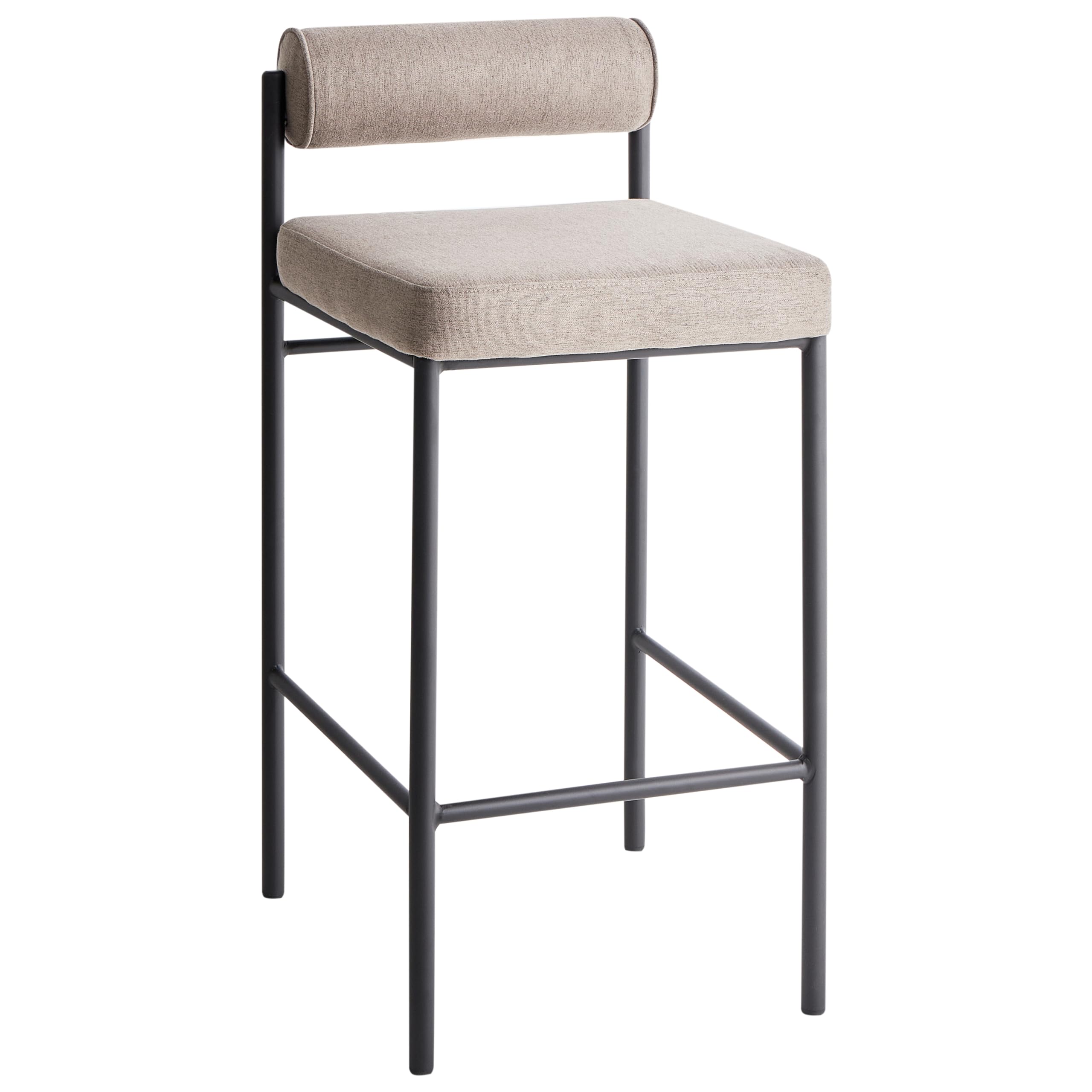 Beliani Barstuhl 2er Set Stoff beige/Taupe niedrige Lehne Metallgestell Fußstütze Amaya