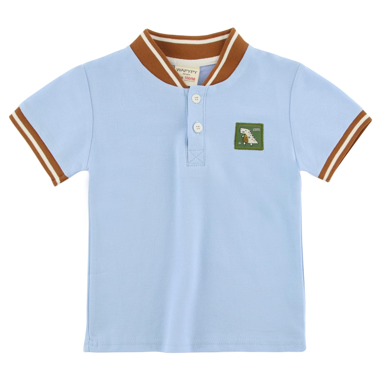 POBIDOBY Boys Henley Collar Polo Shirt with Patchwork Style, Short Sleeve Uniform Shirts for Boys