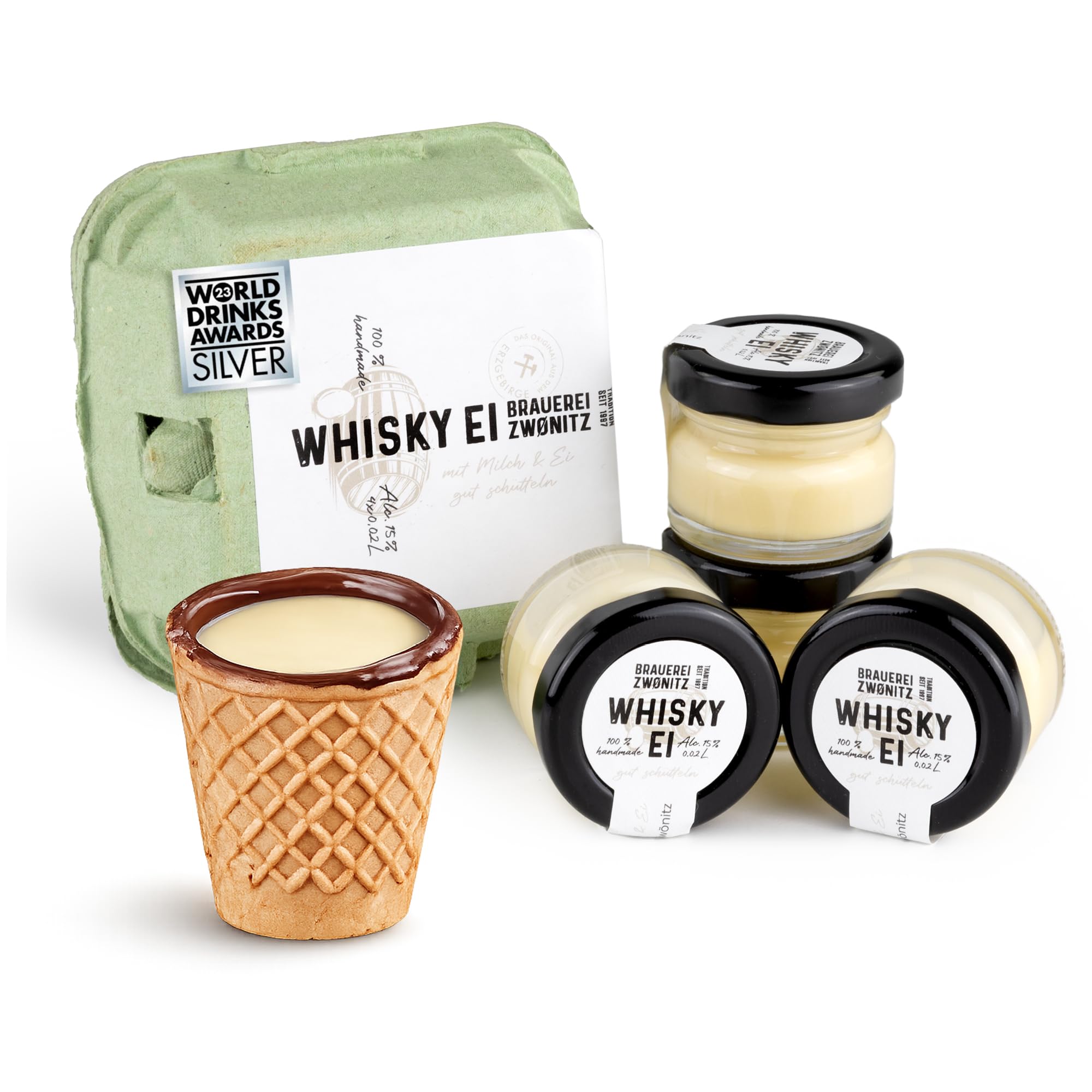 Brauerei Zwönitz Whisky Eierlikör aus dem Erzgebirge 4 x 0,02 Liter - Osterschnaps aus Sachsen mit Zwönitzer Whisky - Cremiger Osterlikör - Ostergeschenke Eierlikör