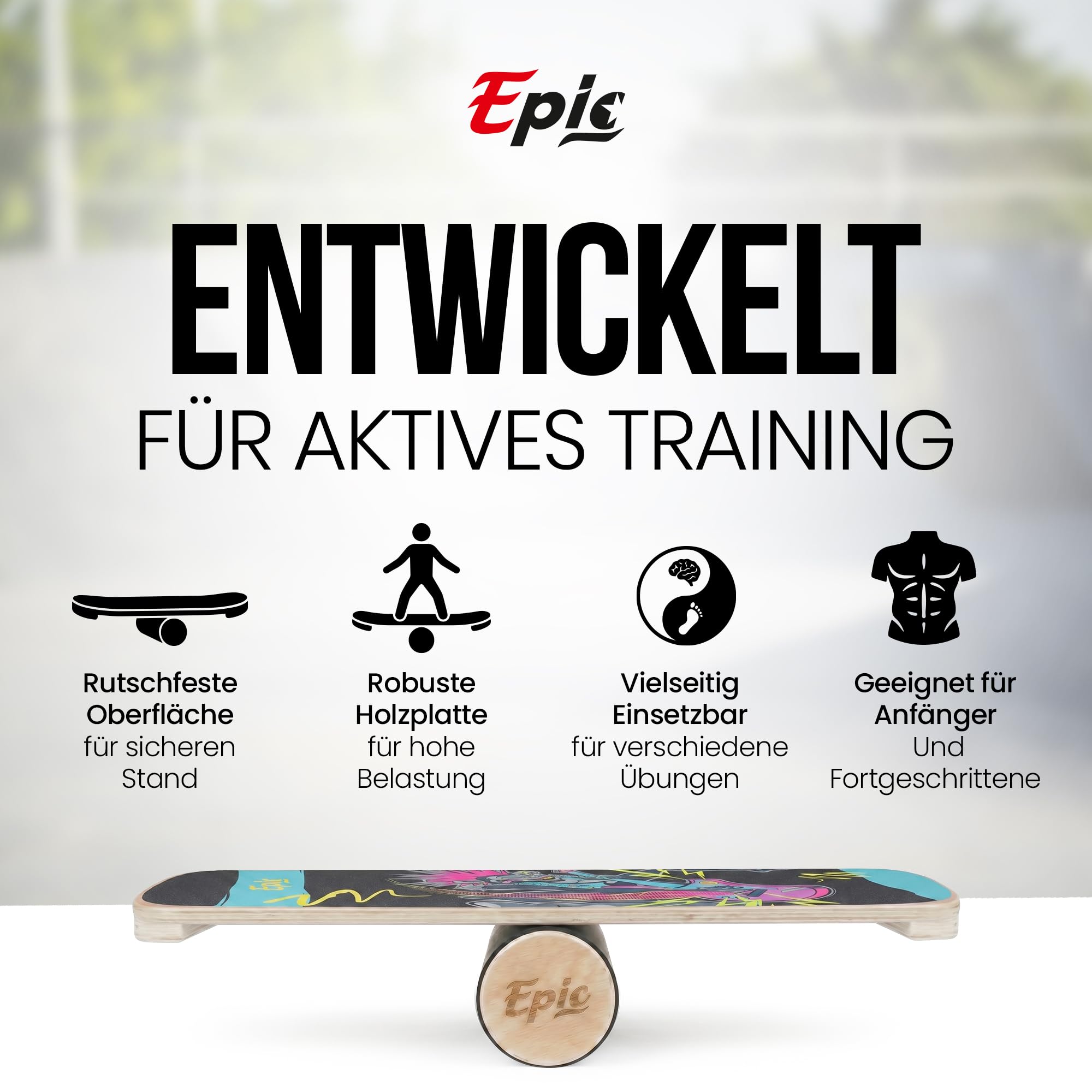 Tabla de equilibrio con rodillo – Entrenador de equilibrio de madera para fitness, tenis, atletismo, surf y snowboard, ideal para todos a partir de 9 años, soporta hasta 150 kg.