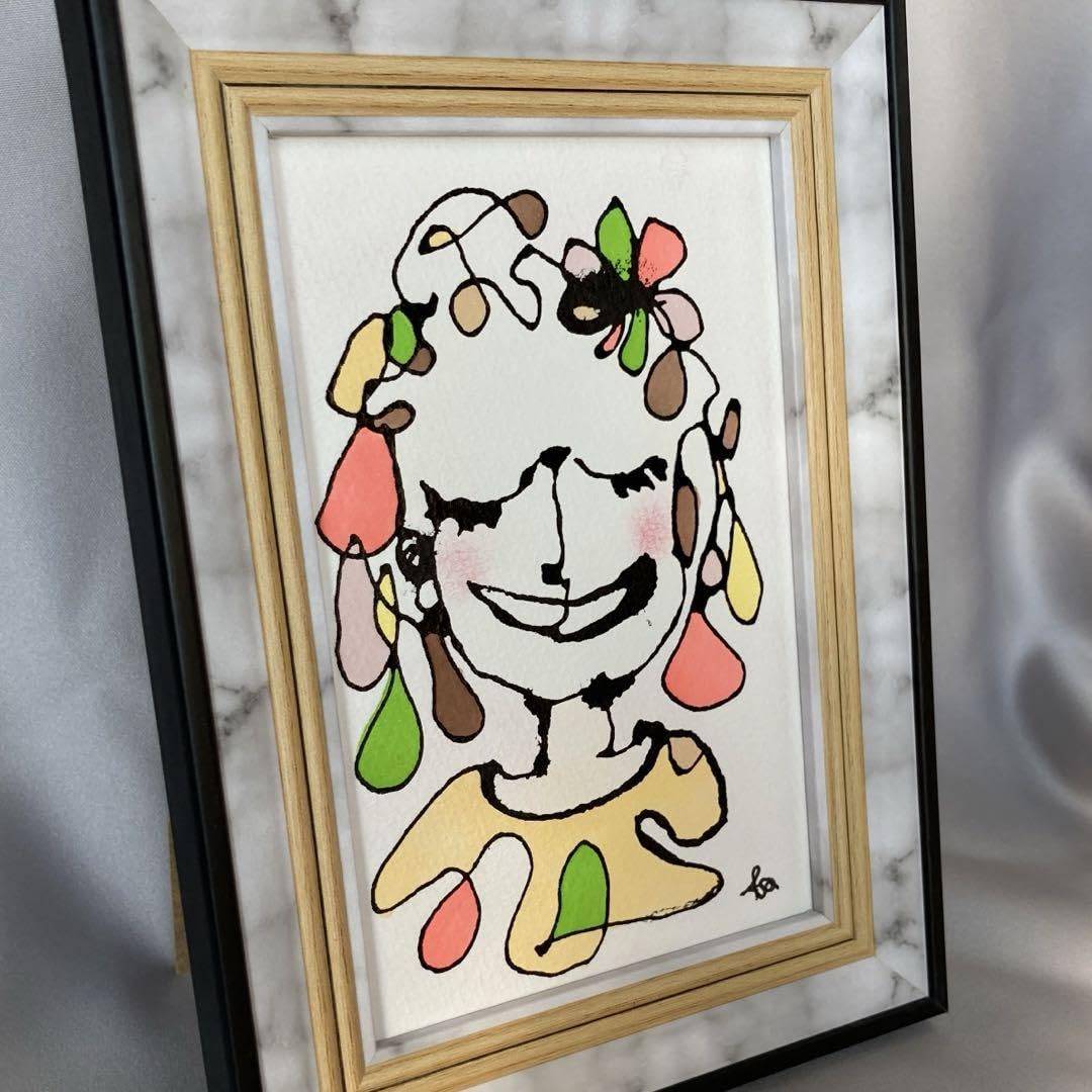 Amazon.co.jp: 2403 笑顔 絵画 墨 アート 線画 人物画 イラスト