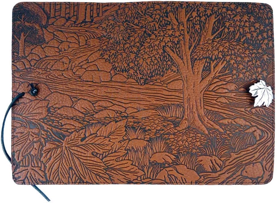 Creekside Maple Tree American-Made Embossed Leather Writing Journal Cover, 6 x 9-inch + Refillable Hardbound Insert Book